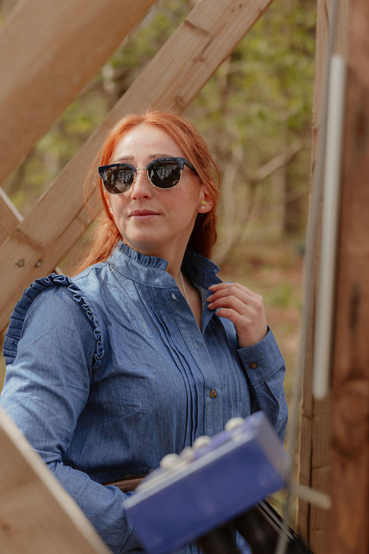 Charlotte Long-Sleeve Cotton Blouse – Dungaree Blue
