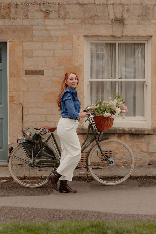 Charlotte Long-Sleeve Cotton Blouse – Dungaree Blue