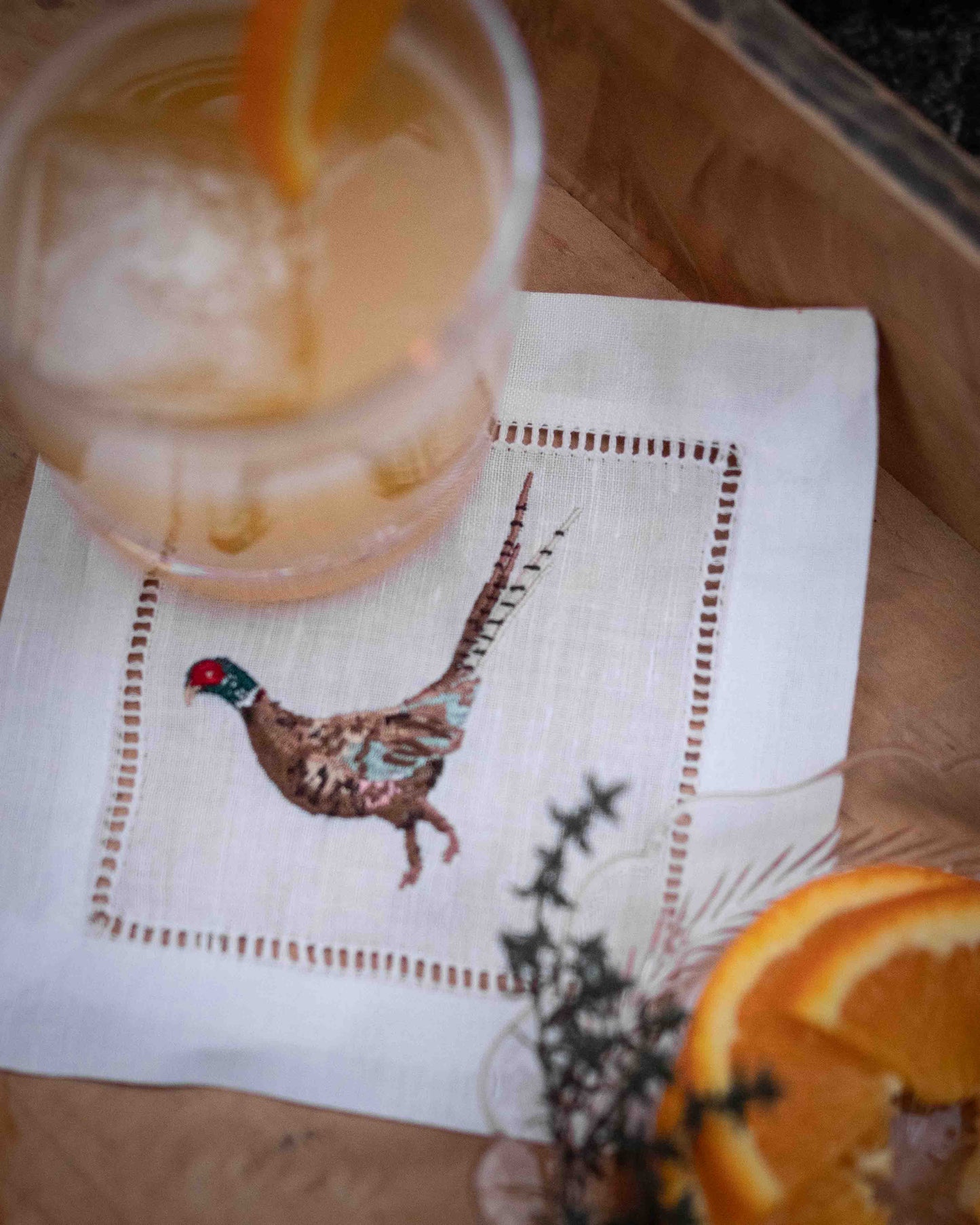 Embroidered Pheasant Cocktail Napkins