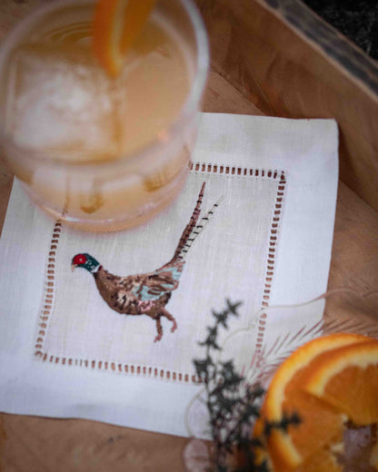 Embroidered Pheasant Cocktail Napkins
