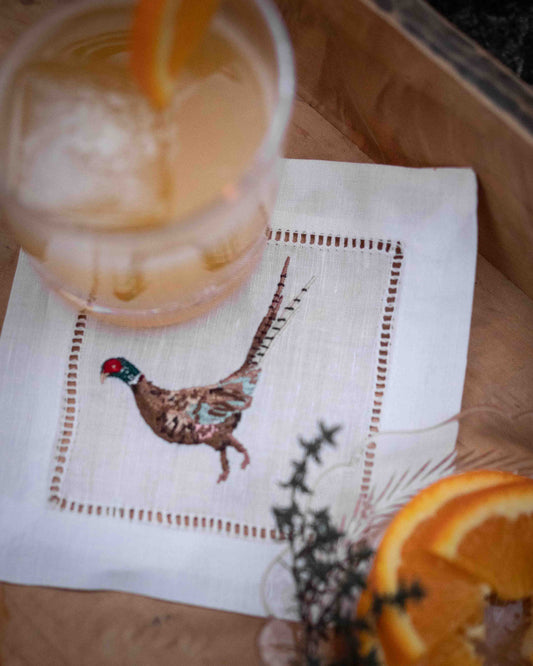 Embroidered Pheasant Cocktail Napkins